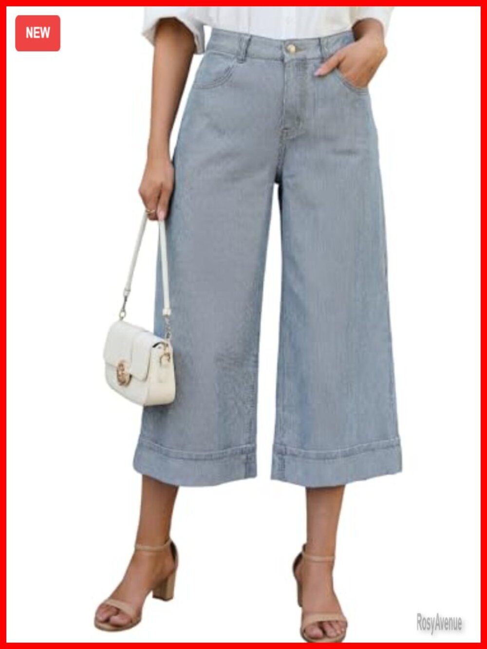 High Waisted Wide Leg Cropped Stretchy Striped Denim Jeans